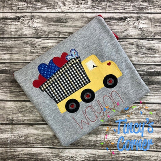 Hearts Dump Truck Applique T-Shirt