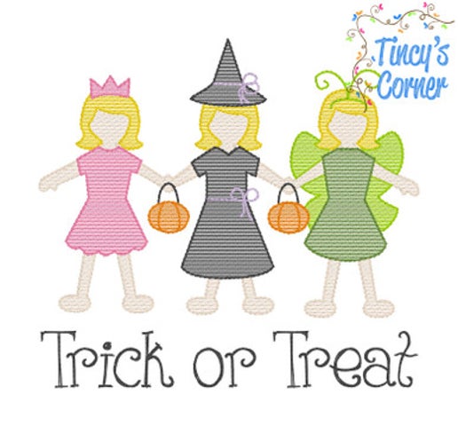 Trick or Treat Girl Embroidery T-Shirt