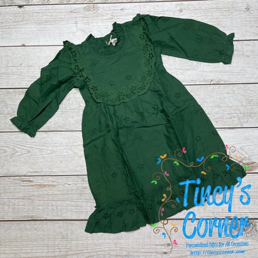 Girl's Eyelet Dark Green Dress