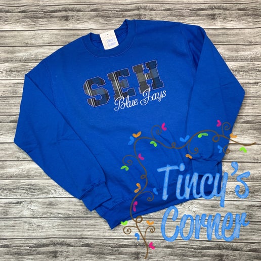 SEH Blue Jays HS Plaid Applique Sweatshirt