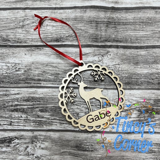 Deer with Scalloped Circle Christmas Ornament