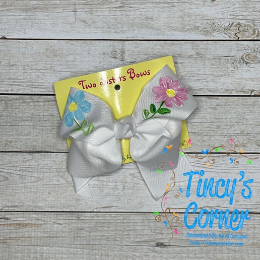 Daisies White Hair Bow