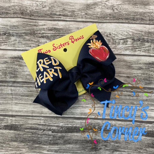 Sacred Heart Navy Hair Bow