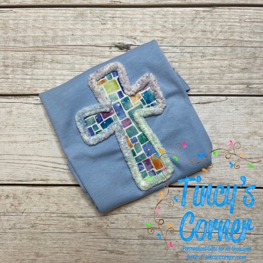 Fluffy Yarn Cross Applique T-Shirt