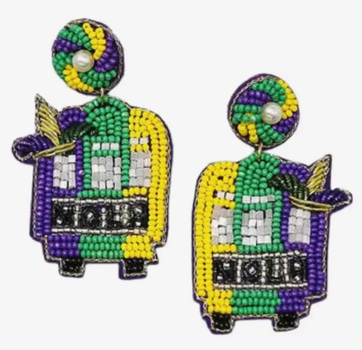 Mardi Gras Nola Bus Seed Beaded Earrings