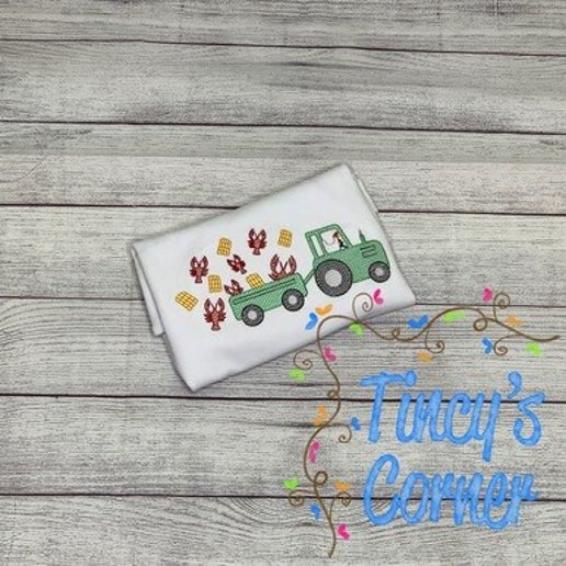 Chicken Tractor Crawfish Embroidery T-Shirt