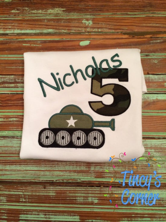 Army Tank Birthday Applique T-Shirt