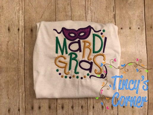 Mardi Gras Sequin Mask Applique T-Shirt