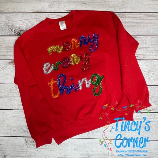 Merry Every Thing Tinsel Garland Embroidery Sweatshirt