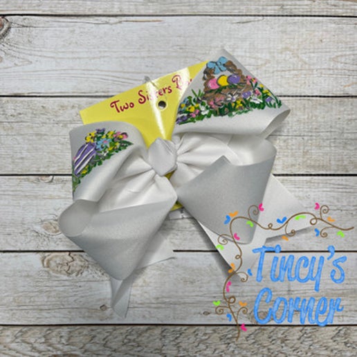 Easter Egg Garden White Hair Bow