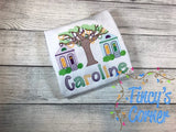 Mardi Gras Tree and Houses Embroidery T-Shirt