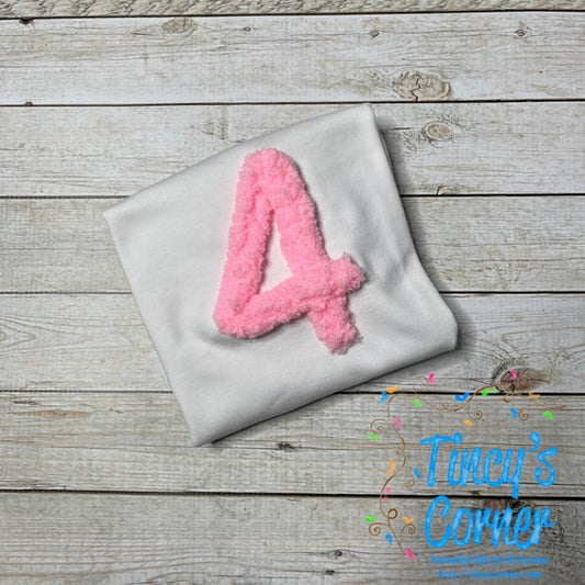 Fluffy Yarn Birthday Number Applique T-Shirt