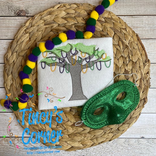 Mardi Gras Tree Embroidery T-Shirt