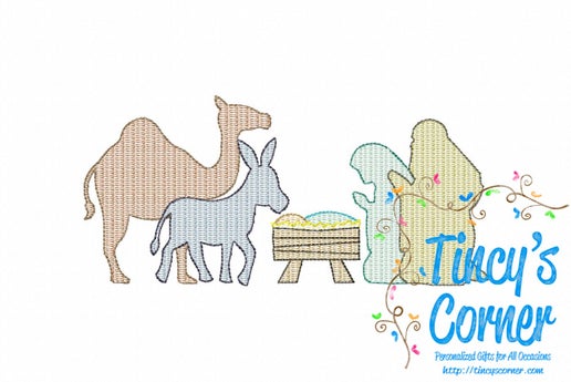 Nativity Set Embroidery T-Shirt