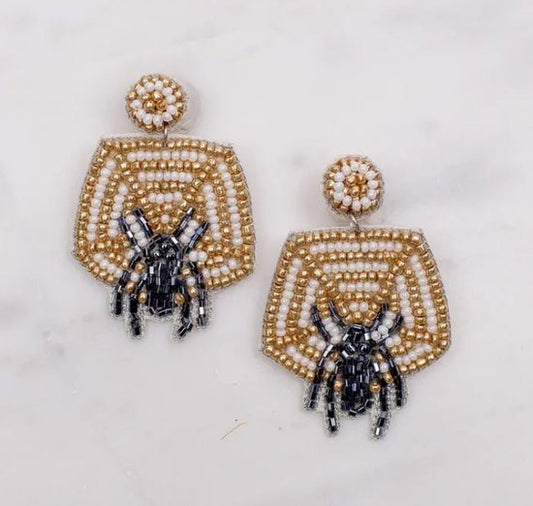 Spiderweb Beaded Earrings Black/Gold