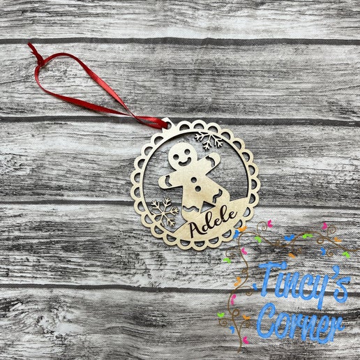 Gingerbread Man with Scalloped Circle Christmas Ornament