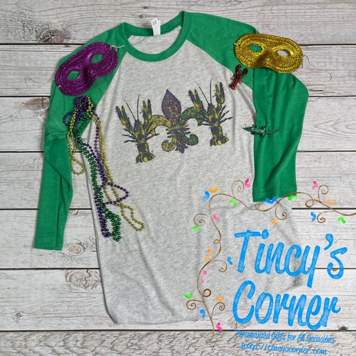 Paint Splatter Mardi Gras Crawfish Sublimation Raglan