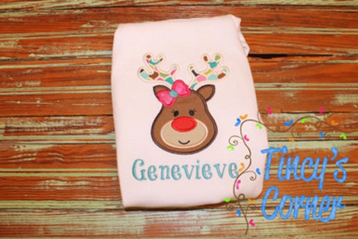 Rudolph Red Nosed Reindeer Girl Applique T-Shirt
