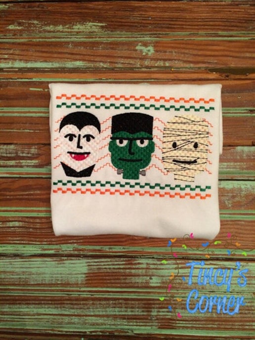 Faux Smocked Monsters Embroidery T-Shirt