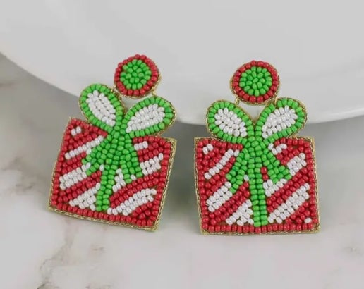 Christmas Present Beaded Earrings Red/Green