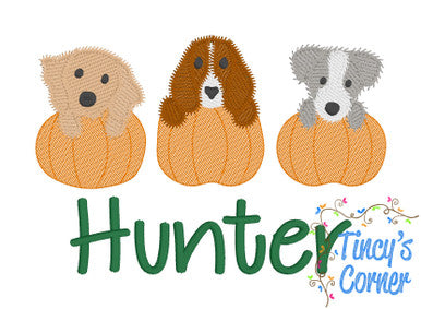 Pumpkin Pup Trio Embroidery T-Shirt