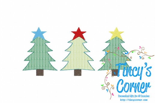 Whispy Christmas Tree Trio Embroidery T-Shirt