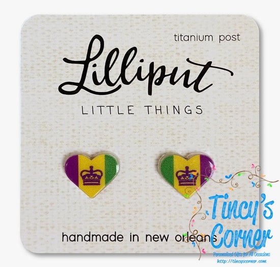 Mardi Gras Crown Heart Earrings