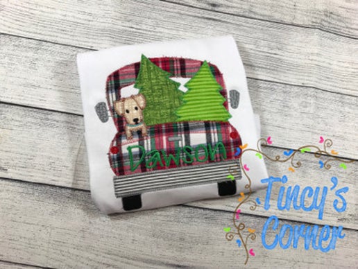 Christmas Truck with Dog Applique T-Shirt