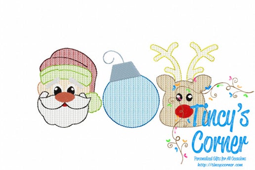 Curious Santa Ornament Noah Reindeer Trio Embroidery T-Shirt