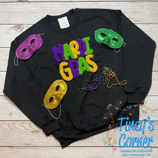 Mardi Gras Chenille Yarn Embroidery Sweatshirt