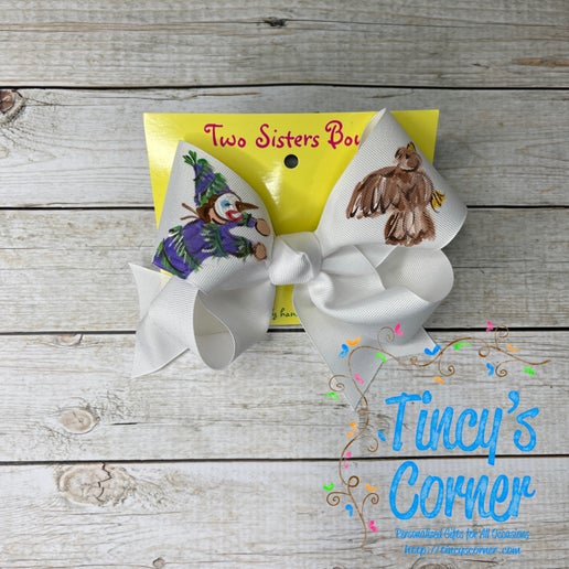 Cajun Chicken Chase White Hair Bow