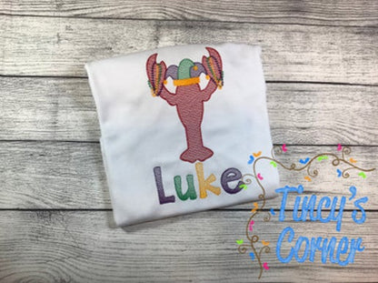 Mardi Gras Crawfish with Beads Embroidery T-Shirt