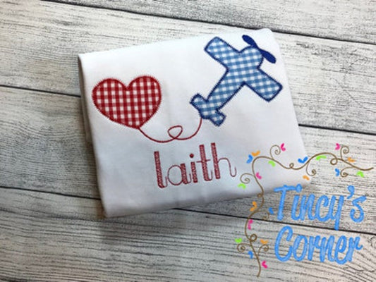 Heart Airplane Applique T-Shirt