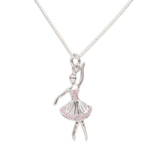 Sterling Silver Girls Pink Ballerina Necklace