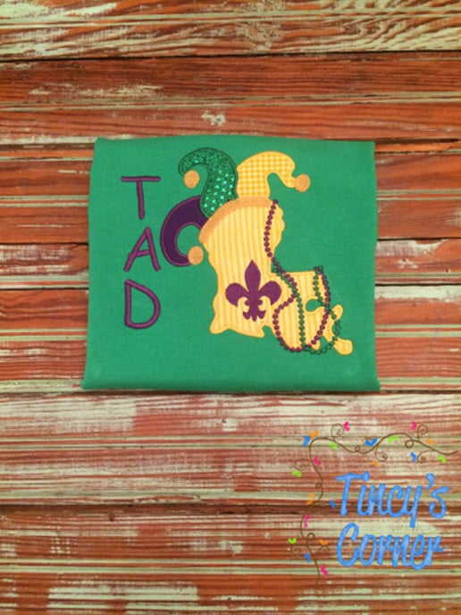 Louisiana Jester Hat Applique T-Shirt