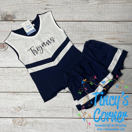 Trojans Script Navy/White Cheer Uniform