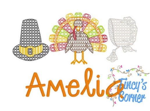 Motif Thanksgiving Trio Embroidery T-Shirt