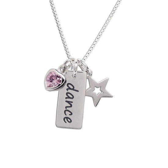 Sterling Silver Girls Pink Dance Bar Necklace