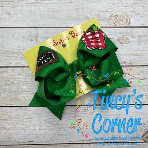 Chalkboard Apple Emerald Hair Bow
