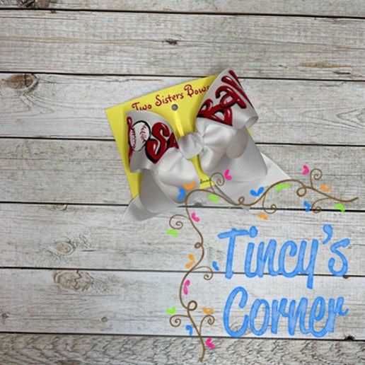 Big Baseball White Hair Bow