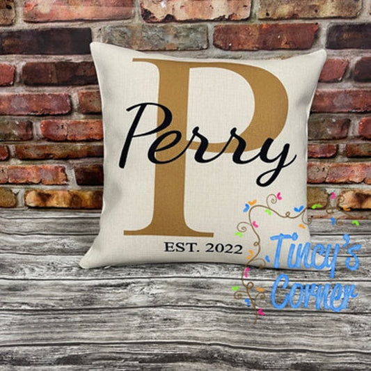 Last Name with Initial and Year Established Pillow