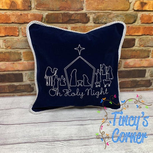 Oh Holy Night Nativity Embroidery Pillow