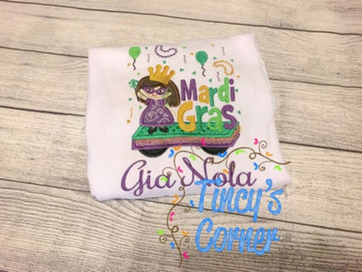 Mardi Gras Float Girl Applique T-Shirt