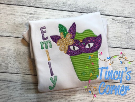 Mardi Gras Alligator Mask Applique T-Shirt