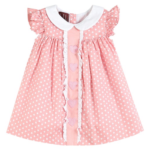 Pink Polka Dot Heart Embroidery Yoke Dress