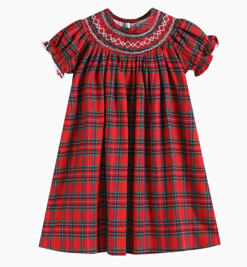 Christmas Plaid Smocked Dress