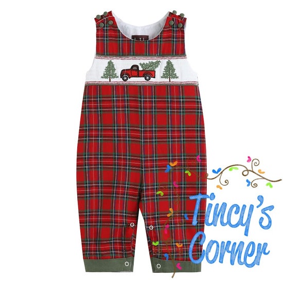 Plaid Truck & Tree Overalls