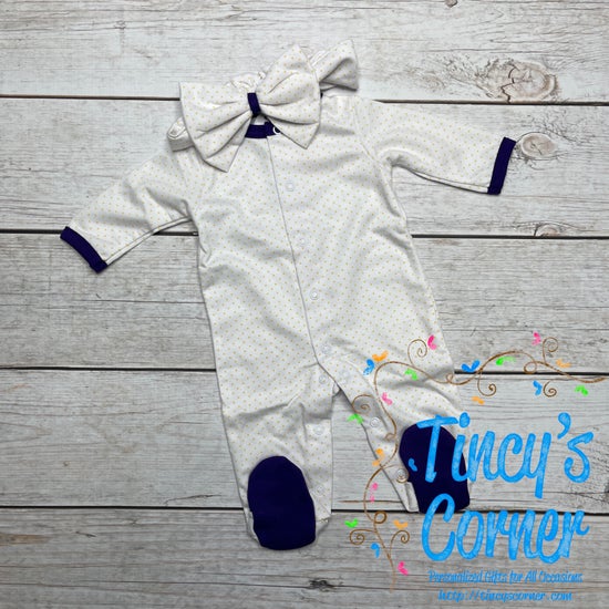 Infant Yellow Dots/Purple Footsie w/Headband